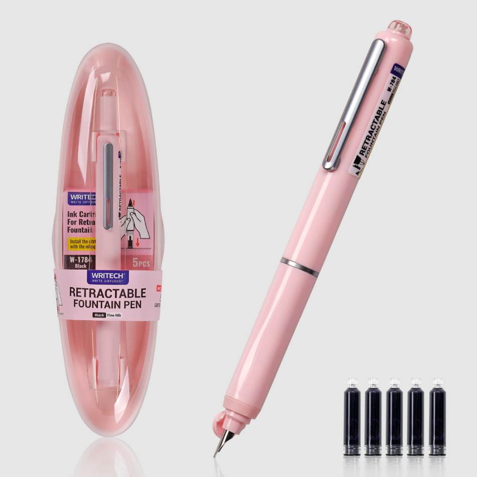 Writech Clictek Retractable Nib Fountain Pen - Pink
