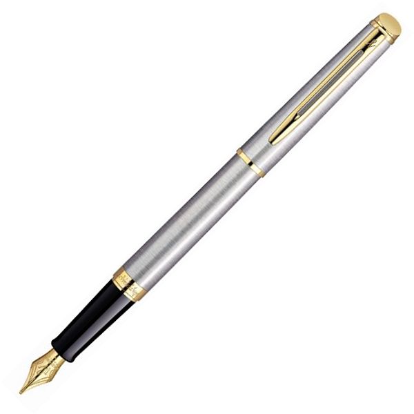Waterman Hemisphere Fountain Pen - Brushed Steel with Gold Trim