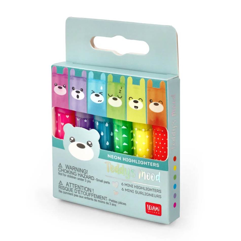 Legami Teddy's Mood 6 Neon Mini Highlighters