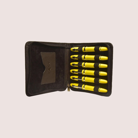 Aston Leather 6 Pen Case - Black