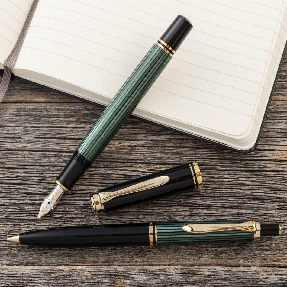 Pelikan Souveran M400 Fountain Pen - Green with Gold Trim - Pure Pens