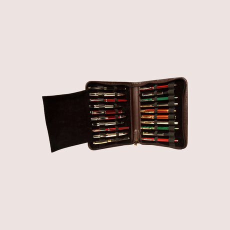 Aston Leather Collector's 20 Pen Case - Brown