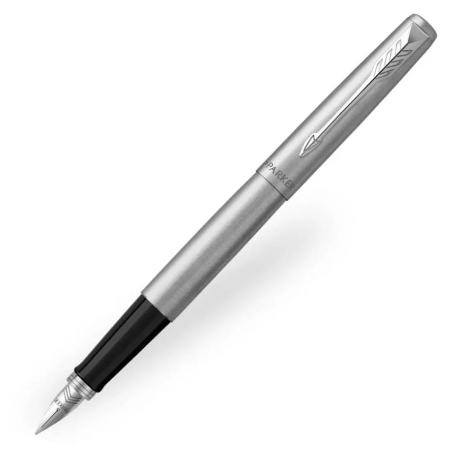 Parker Jotter Fountain Pen - Brushed Metal with Chrome Trim
