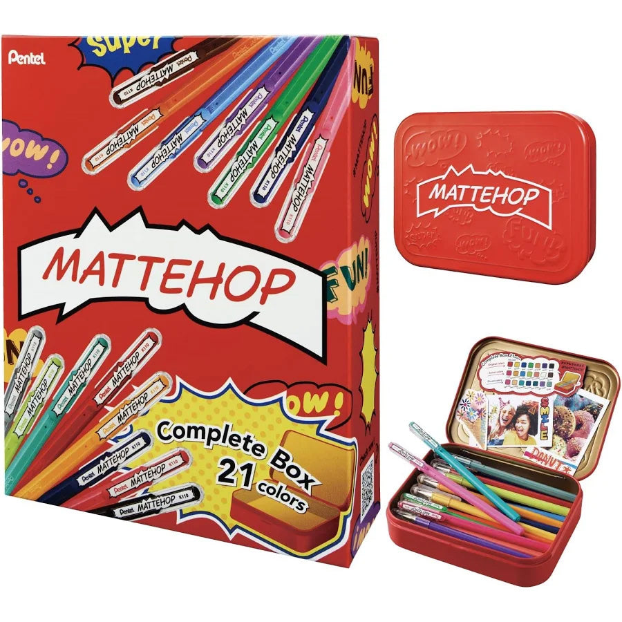 Pentel Mattehop Gel Pen Complete Set Tin of 21