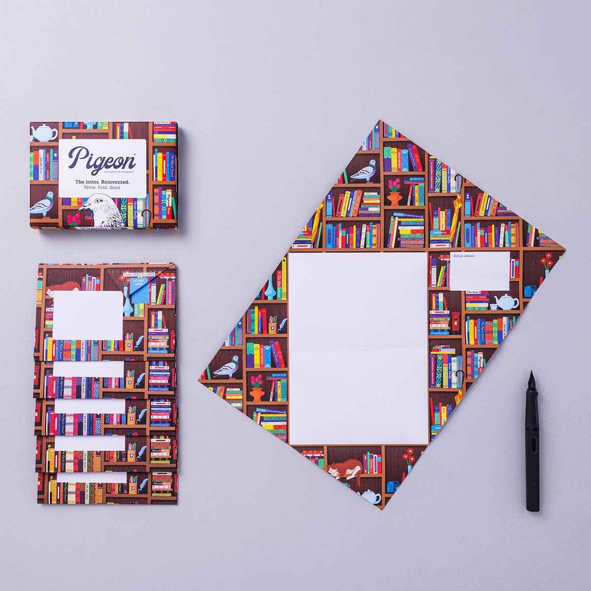 Pigeon Bookstore - Folding Stationery Letter 6 Pack