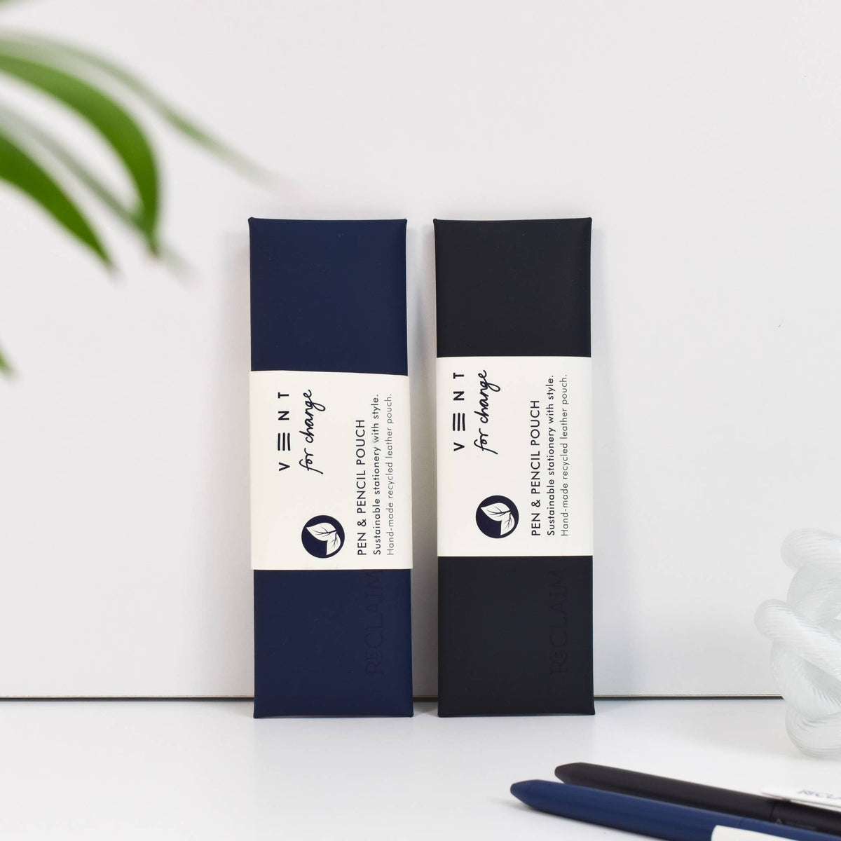 VENT for Change - Recycled Leather Pen & Pencil Case | Handmade | Navy Blue