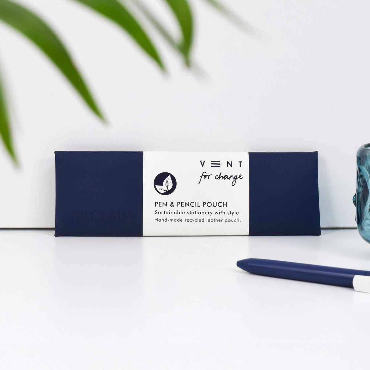 VENT for Change - Recycled Leather Pen & Pencil Case | Handmade | Navy Blue
