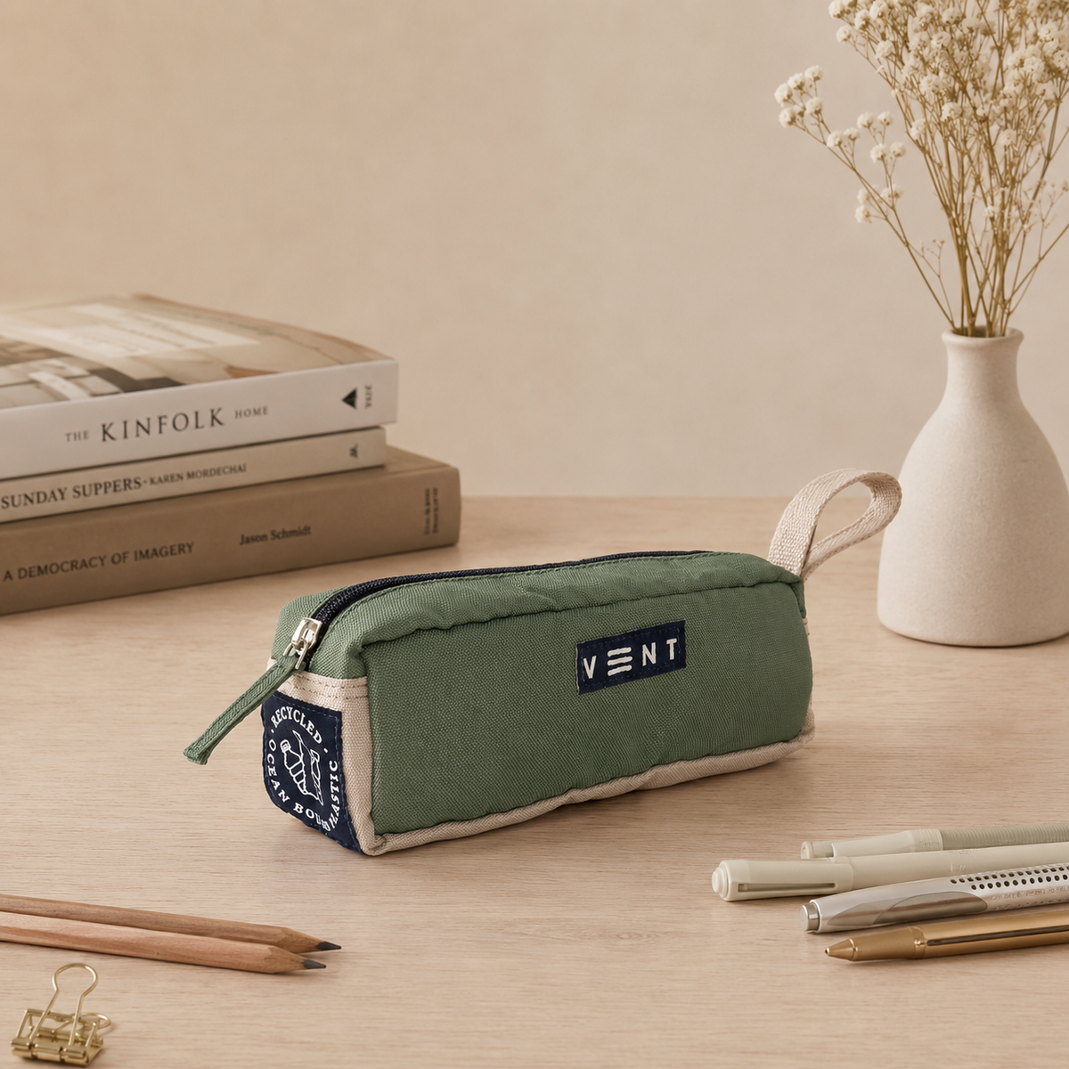 VENT for Change - Pencil Case - Recycled Ocean Plastic - Sage Green