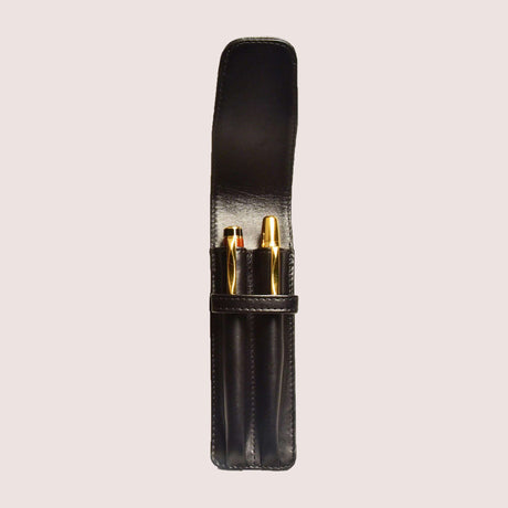 Aston Leather 2 Pen Case - Black