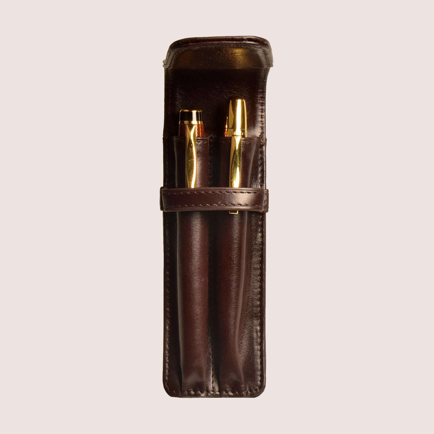 Aston Leather 2 Pen Case - Brown