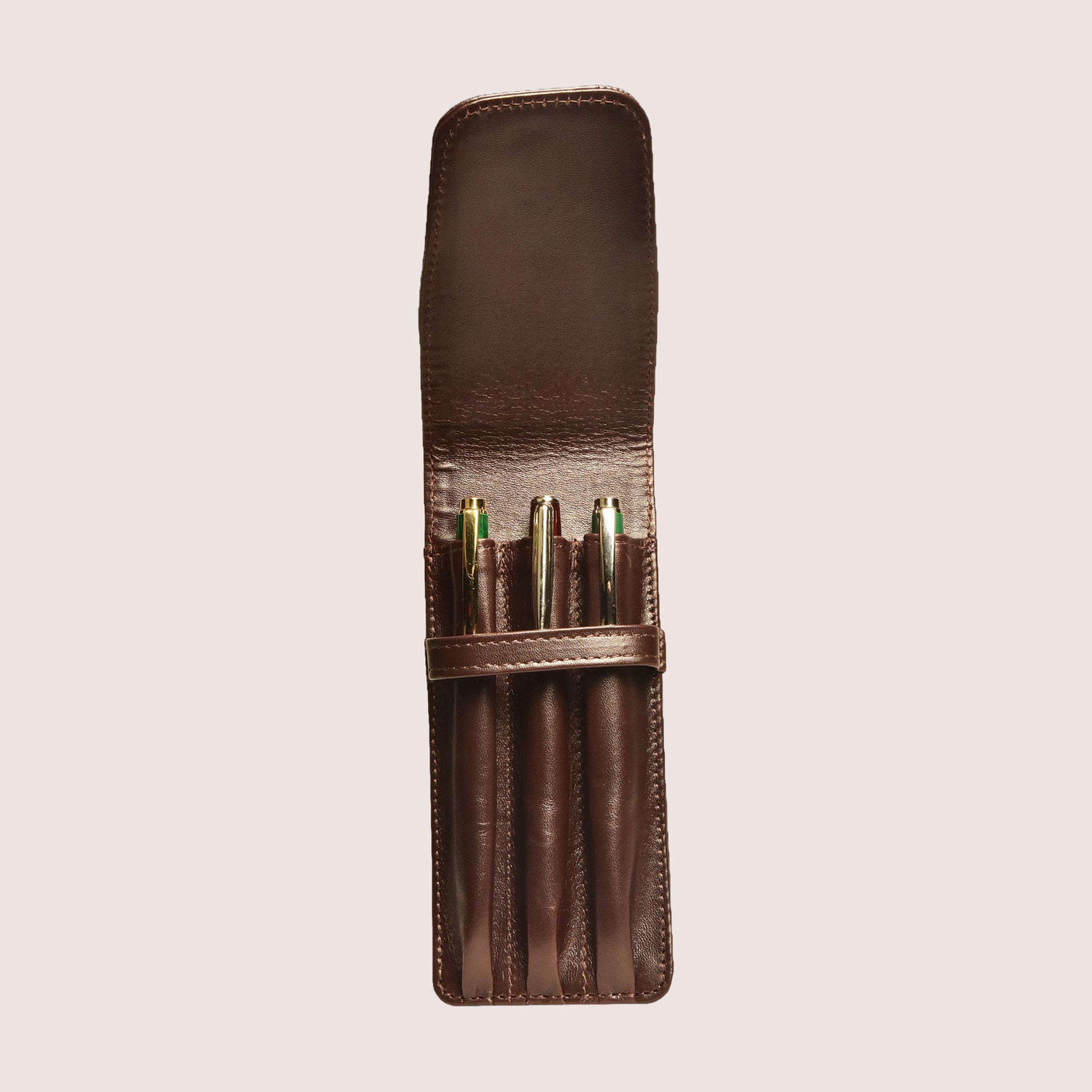 Aston Leather 3 Pen Case - Brown