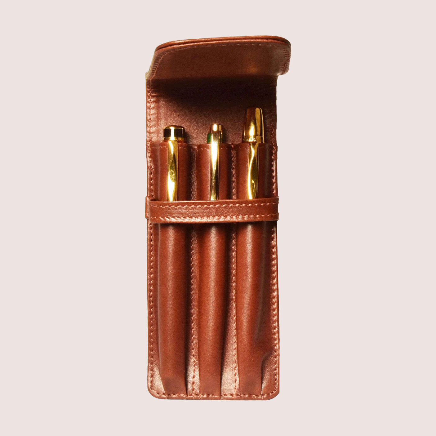 Aston Leather 3 Pen Case - Cognac