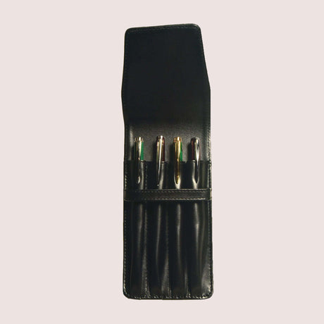 Aston Leather 4 Pen Case - Black