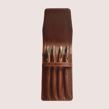 Aston Leather 4 Pen Case - Cognac