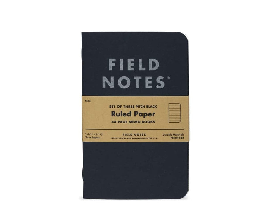 Field Notes Pitch Black Ruled 3 Pack Memo Books