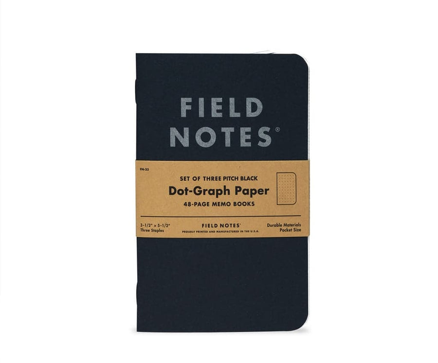 Field Notes Pitch Black Dot Graph 3 Pack Memo Books