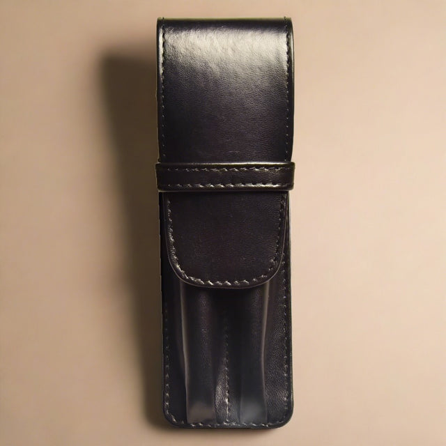 Aston Leather 2 Pen Case - Black - Pure Pens
