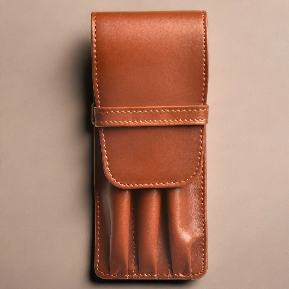 Aston Leather 3 Pen Case - Cognac - Pure Pens