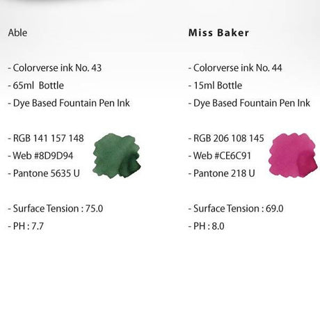 Colorverse Able & Miss Baker Ink (No. 43 & 44) - Pure Pens