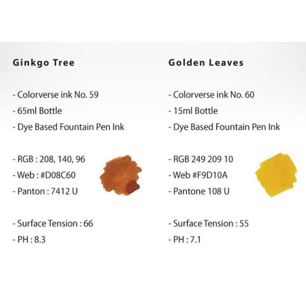 Colorverse Ginkgo Tree & Golden Leaves Ink (No. 59 & 60) - Pure Pens