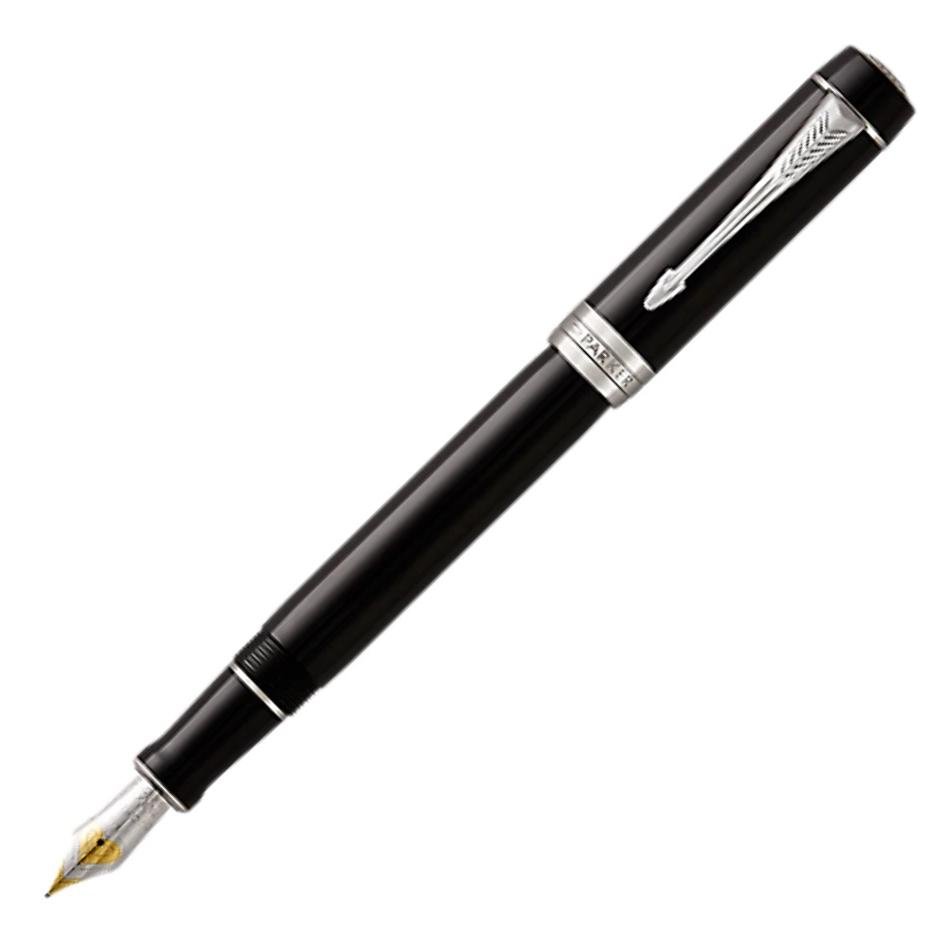 Parker Duofold Centennial Fountain Pen - Black Chrome Trim - Pure Pens