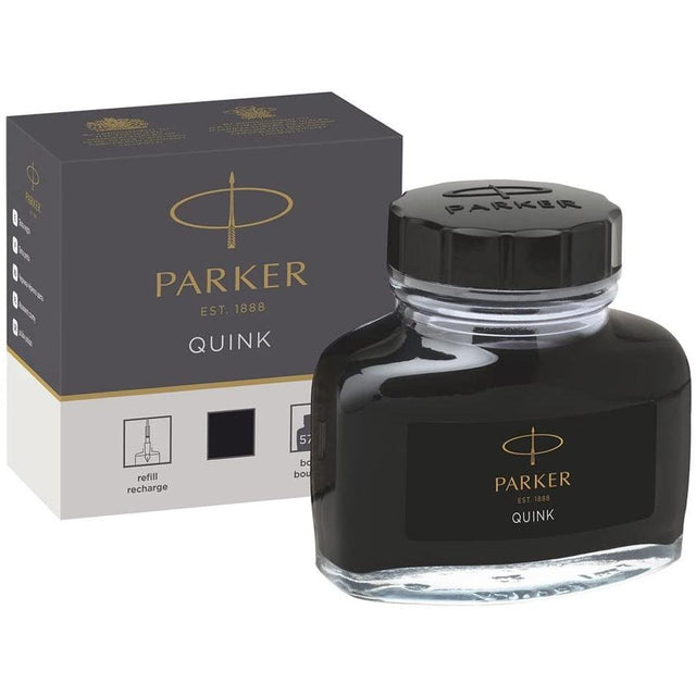 Parker Quink Ink Bottle - Permanent Black - Pure Pens