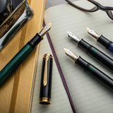 Pelikan Souveran M400 Fountain Pen - Green with Gold Trim - Pure Pens