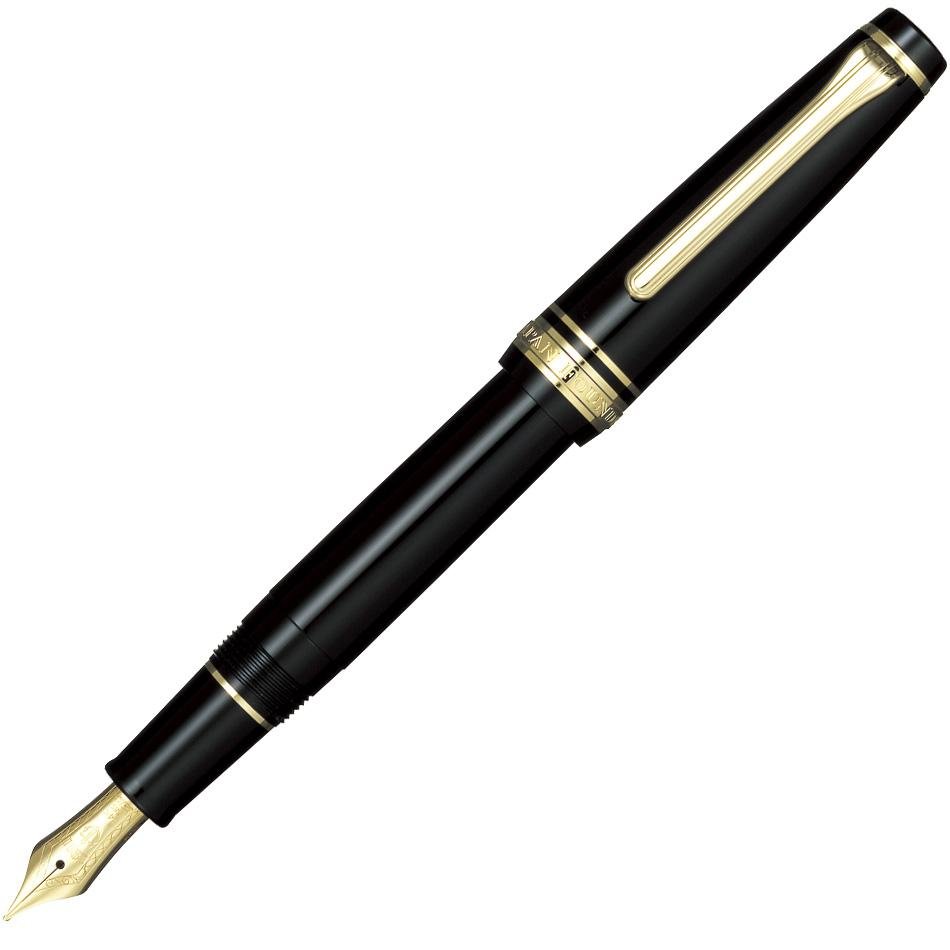 Sailor Professional Gear Slim Sapporo Fountain Pen - Black with Gold Trim - Pure Pens