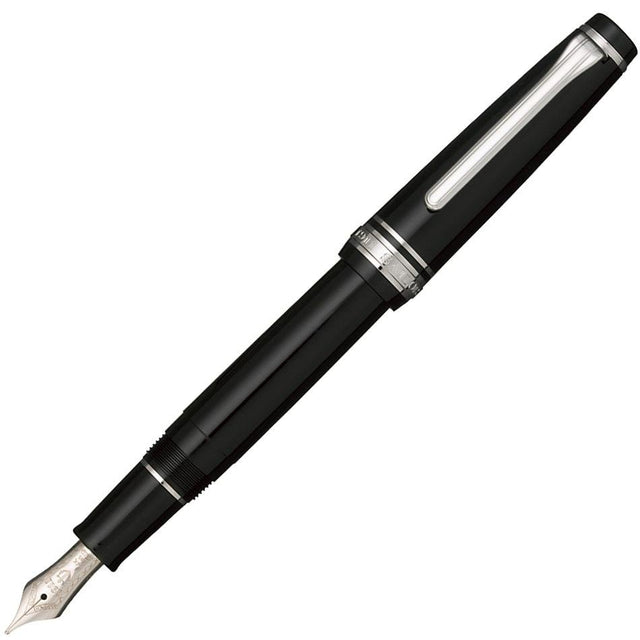 Sailor Professional Gear Slim Sapporo Fountain Pen - Black with Silver Trim - Pure Pens