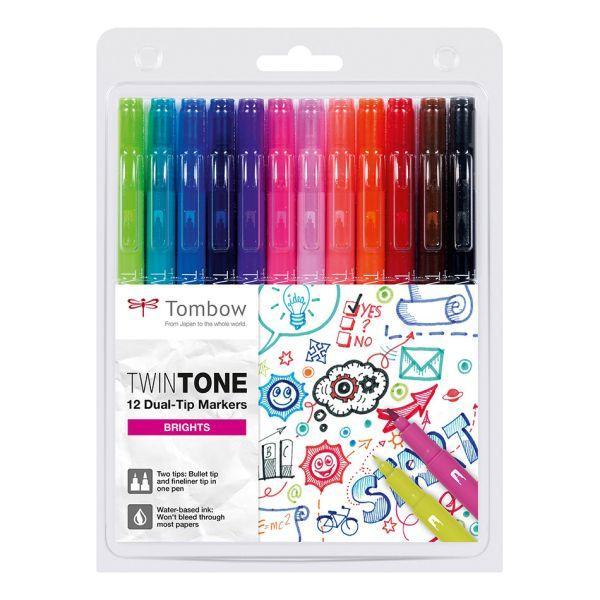 Tombow Twin Tone Dual Tip Marker Set of 12 - Bright - Pure Pens