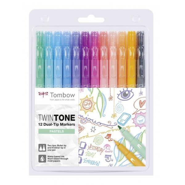 Tombow Twin Tone Dual Tip Marker Set of 12 - Pastels - Pure Pens